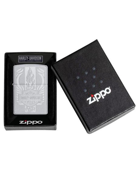 ZIPPO LIGHTER IN SATIN CHROME WITH HARLEY LOGO