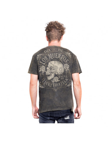 BROWN WASHED DEAD SKULL T-SHIRT BY LUCKY 13