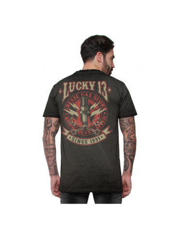 AMPED BLACK WASHED COTTON T-SHIRT BY LUCKY 13