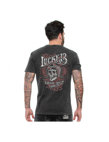 SKULL BUILT T-SHIRT IN BLACK WASHED COTTON BY LUCKY 13