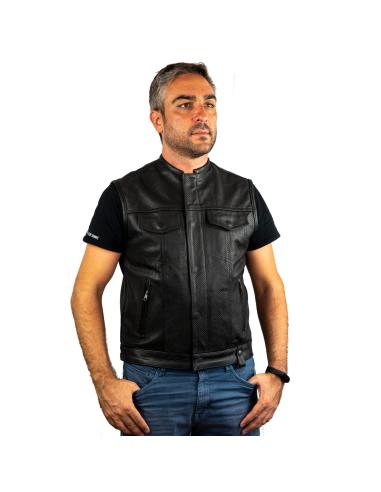 COLETE DE MOTOCICLISTA BRONTOLO PERFURADO DE COURO