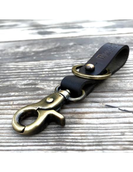PORTE-CLÉS EN CUIR NOIR AVEC FINITION OR ANTIQUE