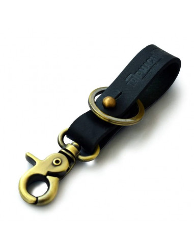 BLACK LEATHER KEY RING WITH ANTIQUE GOLD FINISHING