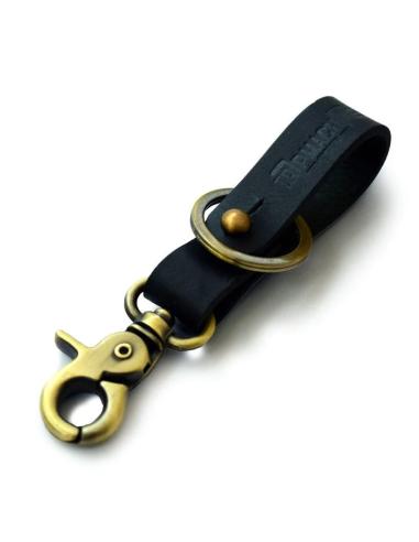 PORTE-CLÉS EN CUIR NOIR AVEC FINITION OR ANTIQUE