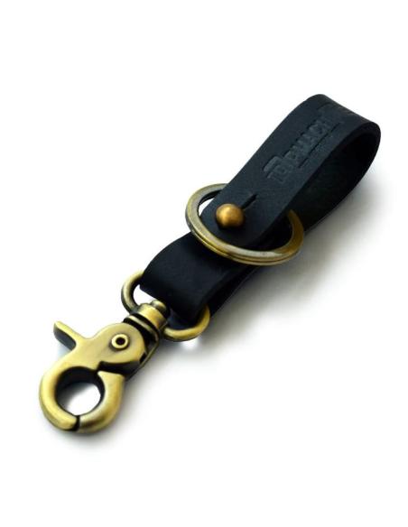 PORTE-CLÉS EN CUIR NOIR AVEC FINITION OR ANTIQUE