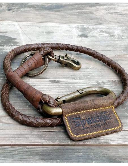 LEATHER BRAIDED KEY CHAIN BROWN TOBACCO FOR WALLET TRIPMACHINE