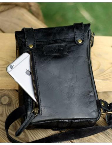 TRIP MACHINE BLACK LEATHER THIGH BAG