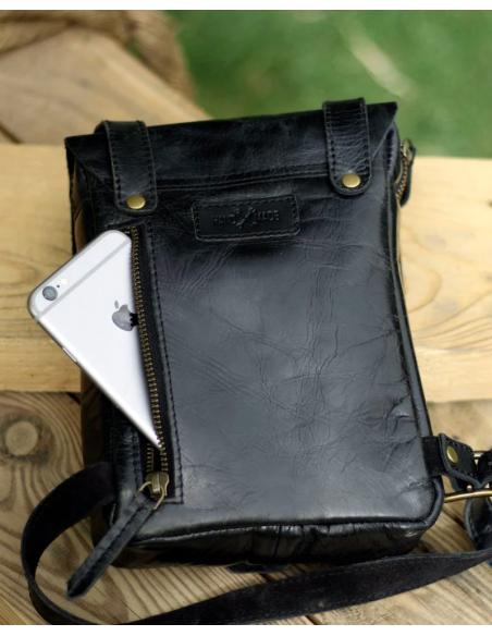 TRIP MACHINE BLACK LEATHER THIGH BAG