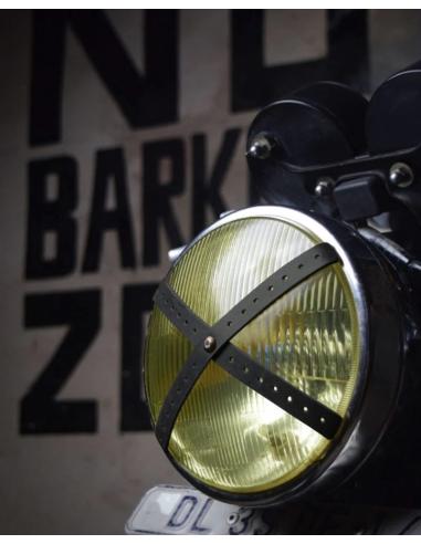 FITA X EM COURO PRETO PERFURADO PARA FARÓIS DE CAFÉ RACER DE TRIP MACHINE