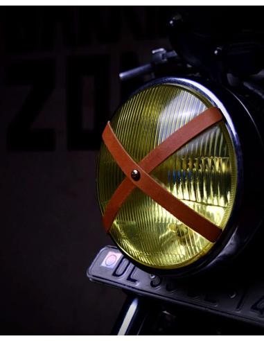 Comprar Cinta X En Piel Marrón Castaño Para Faros Café Racer De Trip Machine a precio de oferta