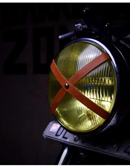 Comprar Cinta X En Piel Marrón Castaño Para Faros Café Racer De Trip Machine a precio de oferta