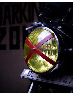 BANDE X EN CUIR ROUGE CERISE POUR PHARES DE CAFE RACER TRIP MACHINE