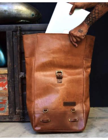SAC À DOS SACOCHE EN CUIR BRUN VINTAGE TRIP MACHINE