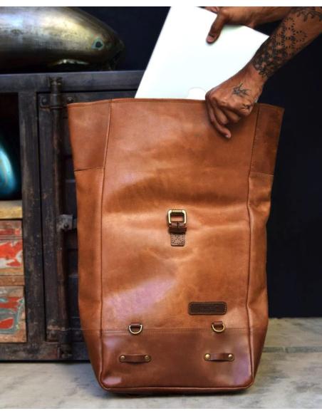 SAC À DOS SACOCHE EN CUIR BRUN VINTAGE TRIP MACHINE