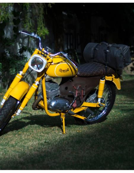 TRIP MACHINE BLACK LEATHER MILITARY MOTORBIKE DUFFEL BAG