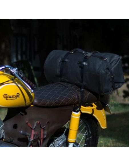 TRIP MACHINE BLACK LEATHER MILITARY MOTORBIKE DUFFEL BAG
