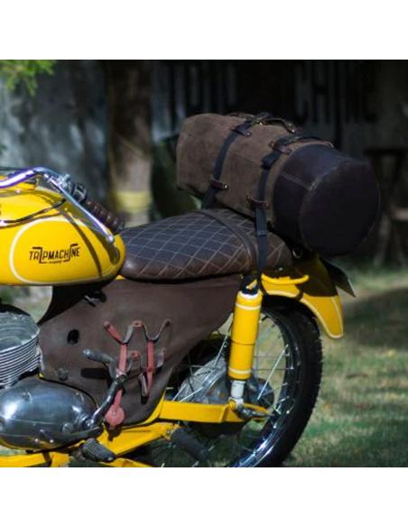 BROWN TOBACCO LEATHER MILITARY MOTORBIKE DUFFEL BAG BY TRIP MACHINE