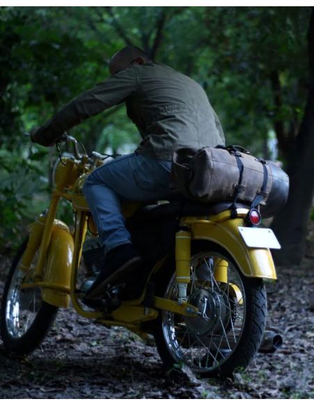 BROWN TOBACCO LEATHER MILITARY MOTORBIKE DUFFEL BAG BY TRIP MACHINE