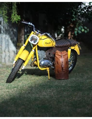 Saco Militar De Motocicleta De Couro Marrom Vintage De Trip Machine