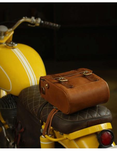 SAC POUR RÉSERVOIR ET SIÈGE EN CUIR BRUN VINTAGE AVEC AIMANTS TRIP MACHINE