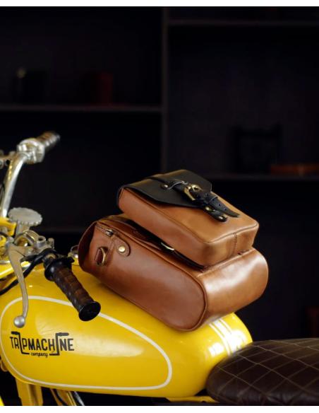 SAC POUR RÉSERVOIR ET SIÈGE EN CUIR BRUN VINTAGE AVEC AIMANTS TRIP MACHINE
