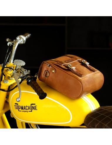 SAC POUR RÉSERVOIR ET SIÈGE EN CUIR BRUN VINTAGE AVEC AIMANTS TRIP MACHINE