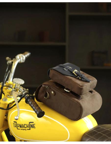 SAC POUR RÉSERVOIR ET SIÈGE EN CUIR BRUN TABAC AVEC AIMANTS TRIP MACHINE