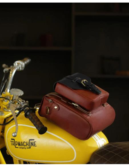 Sac Pour Réservoir Et Siège En Cuir Rouge Cerise Avec Aimants Trip Machine
