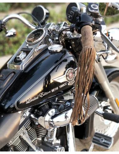 TASSELS BROWN TOBACCO LEATHER CUFF COVERS BY TRIP MACHINE