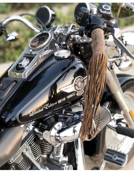 TASSELS BROWN TOBACCO LEATHER CUFF COVERS BY TRIP MACHINE