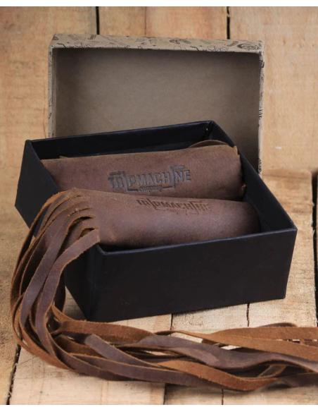 TASSELS BROWN TOBACCO LEATHER CUFF COVERS BY TRIP MACHINE