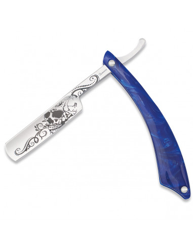 SKULL BLUE MOTHER-OF-PEARL BARBER KNIFE 15 CM BLADE ALBAINOX