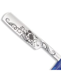 FACA DE BARBEIRO CRÂNIO AZUL MÃE DE PÉROLA 15 CM LÂMINA ALBAINOX 2