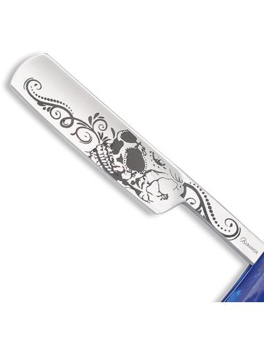 SKULL BLUE MOTHER-OF-PEARL BARBER KNIFE 15 CM BLADE ALBAINOX