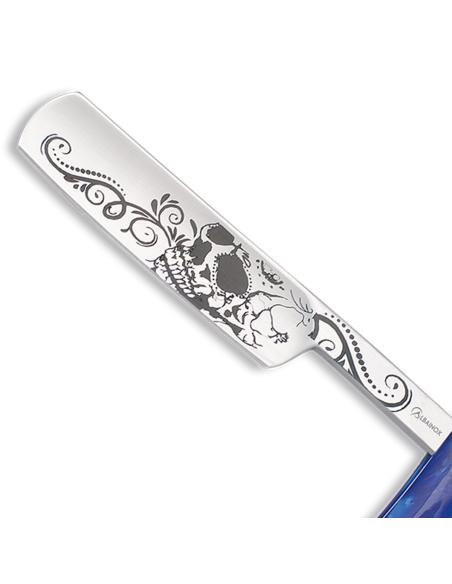 SKULL BLUE MOTHER-OF-PEARL BARBER KNIFE 15 CM BLADE ALBAINOX
