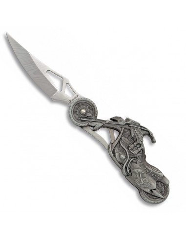 KNIFE WITH INDIAN MOTORCYCLE HANDLE AND DOUBLE LED FLASHLIGHT