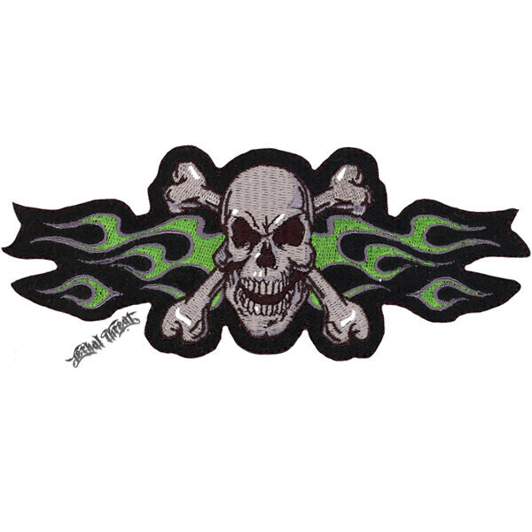 GREEN FLAME SKULL PATCH 6.5 X 15 CM