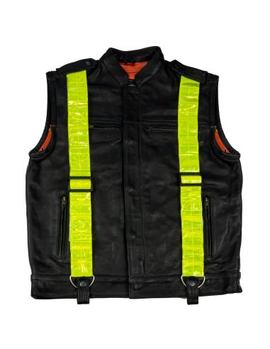 LA VISION LEATHER BIKER VEST WITH REFLECTORS BY ICC