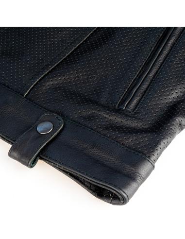 BRONTOLO PERFORATED LEATHER BIKER VEST WITH BLACK LINING