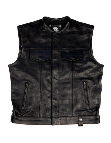 BRONTOLO PERFORATED LEATHER BIKER VEST WITH BLACK LINING