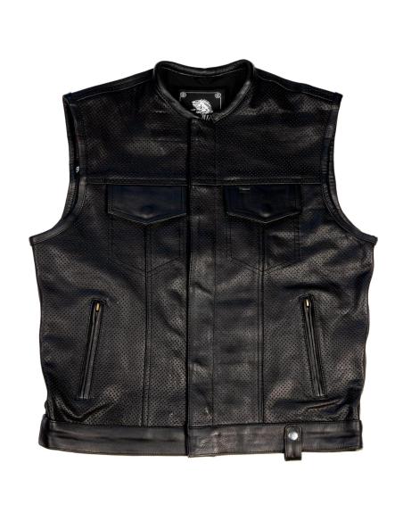 BRONTOLO PERFORATED LEATHER BIKER VEST WITH BLACK LINING
