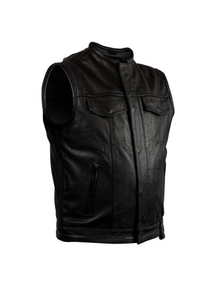 BRONTOLO PERFORATED LEATHER BIKER VEST WITH BLACK LINING