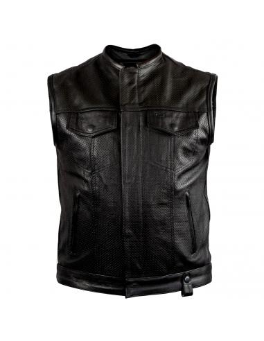BRONTOLO PERFORATED LEATHER BIKER VEST WITH BLACK LINING
