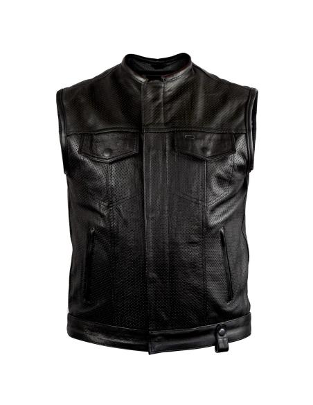 Comprar Chaleco Motero De Piel Perforada Brontolo Con Forro Negro a precio de oferta