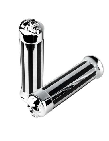 Comprar Puños Custom Rail Skull Cromados Para Manillar De 25 Mm. a precio de oferta