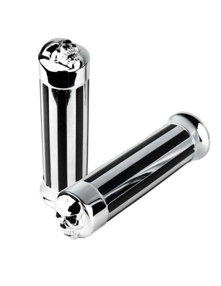Comprar Puños Custom Rail Skull Cromados Para Manillar De 25 Mm. a precio de oferta