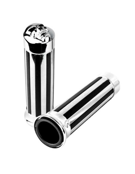 Comprar Puños Custom Rail Skull Cromados Para Manillar De 25 Mm. a precio de oferta