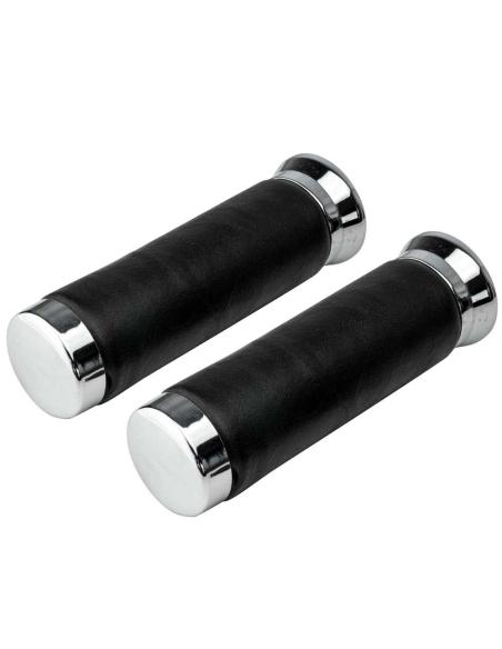 POIGNÉES CHROMÉES DE 25 MM SIMIL-CUIR.