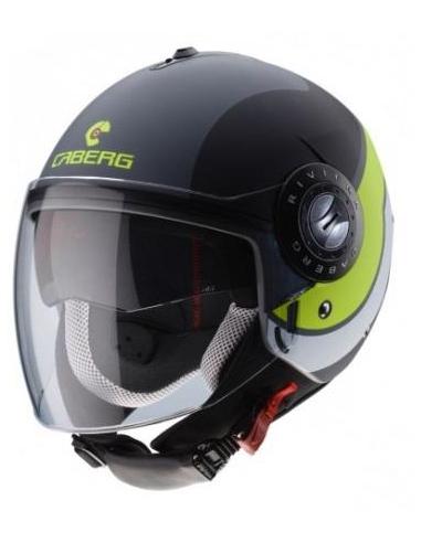 CAPACETE DUPLO VISEIRA JET CABERG RIVIERA V3 SWAY ANTRACITE AMARELO BRANCO