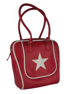 BOLSA SIMULADA DE COURO VERMELHO COM ESTRELA BRANCA